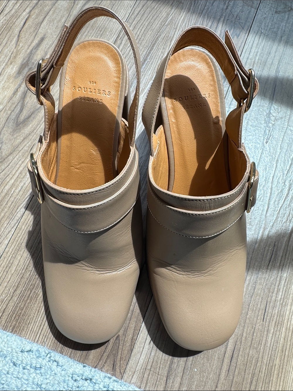 Sezane Emilie Sandals Camel Croco Leather 
Slingback Clog - Neutral Beige
